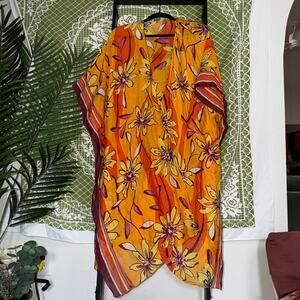 Macchia di Ruggine Floral Boho Kimono Cover Up Modal Viscose Sunset Colors OS